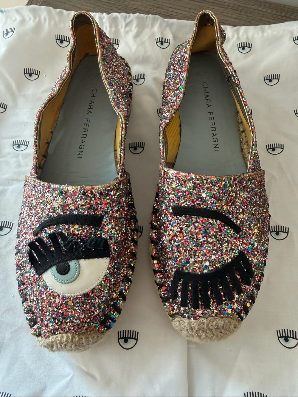 Chiara Ferragni Glitter Graphic Print Espadrilles women size 37